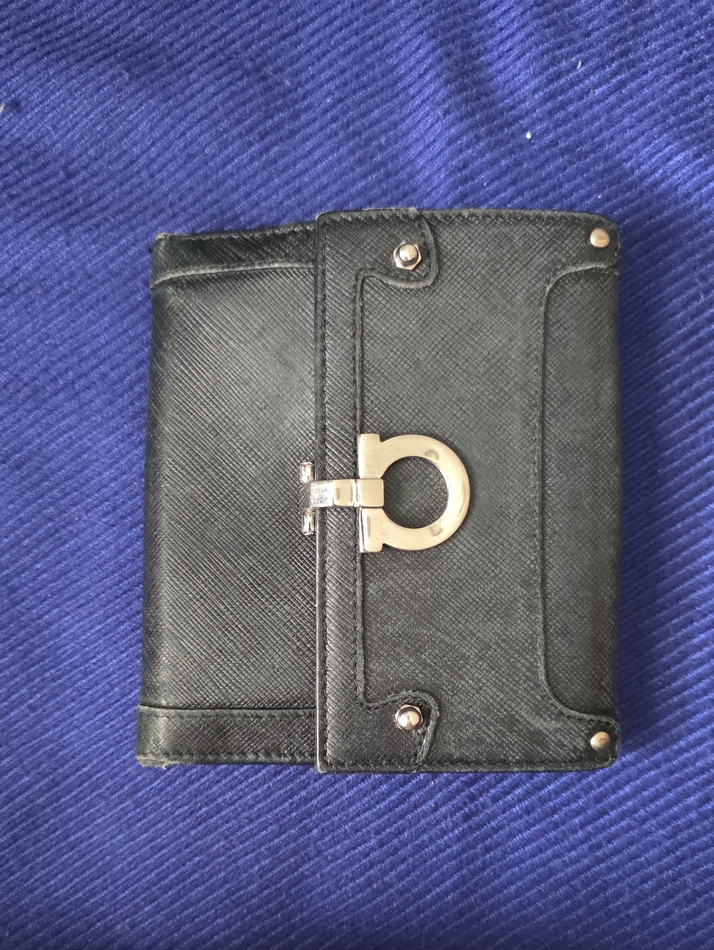 Ferragamo Black Leather Wallet with silver Hardware